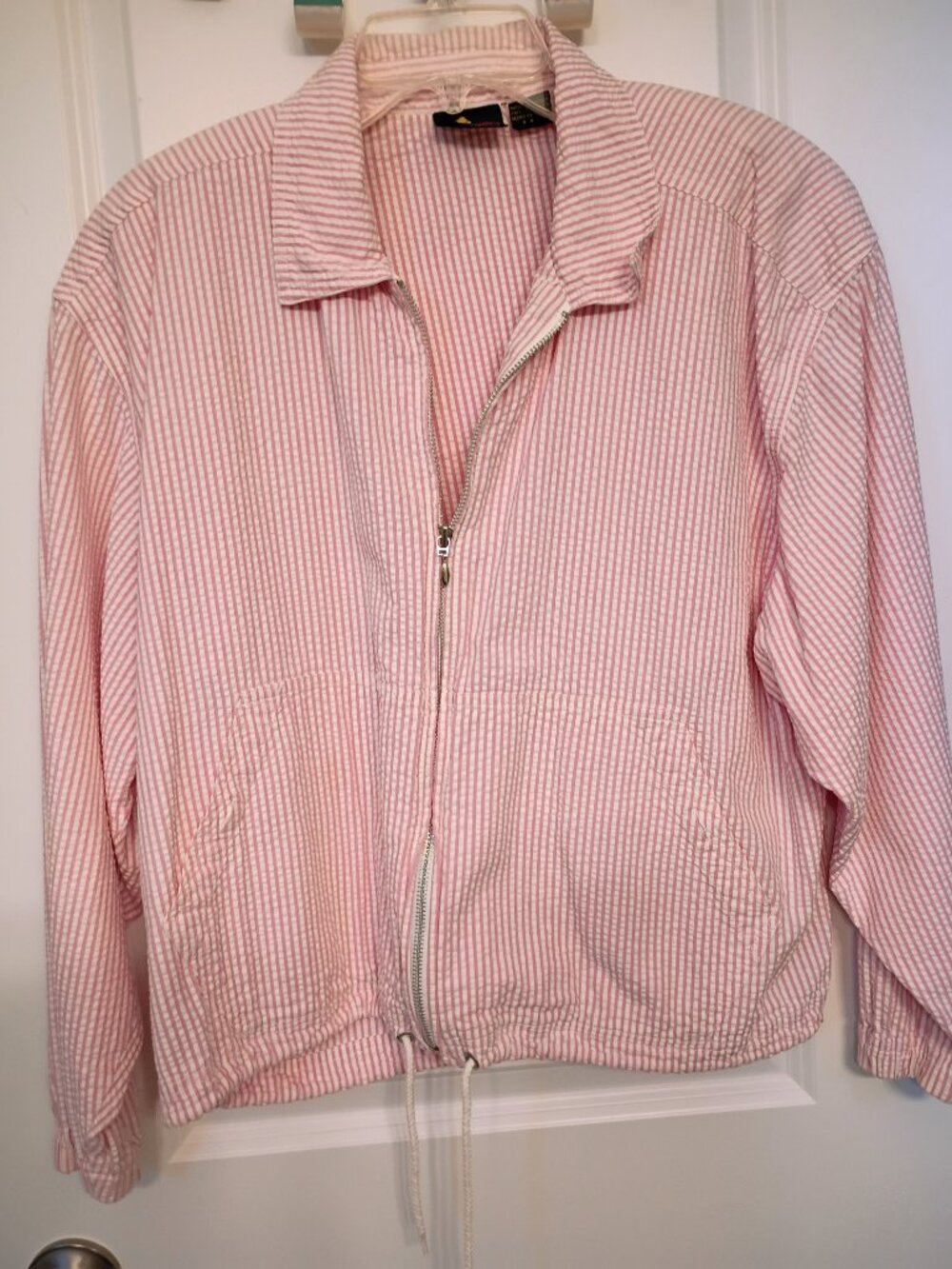 Vintage Lizsport Pink & White Seersucker Jacket – Size Large